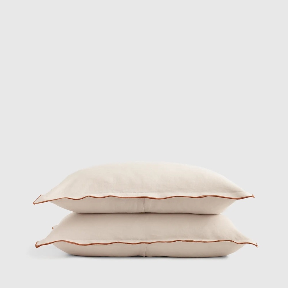 Quince European Linen Double Embroidered Edge Sham Set